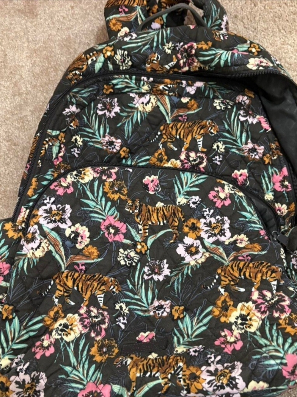 Vera Bradley Bali Jungle Print Quilted Backpack - Black & Pink (Retired)